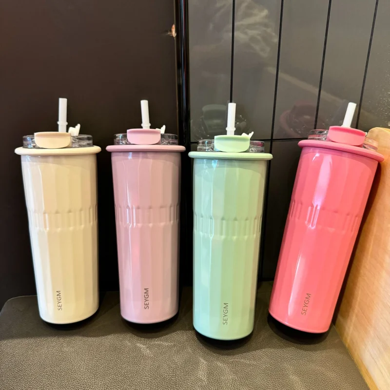 500ml Outdoor Camping Sports Water Bottle Fashion Stainless Steel Vacuum Flask With Straw Portable Tea Coffee Cold Drink Bottle