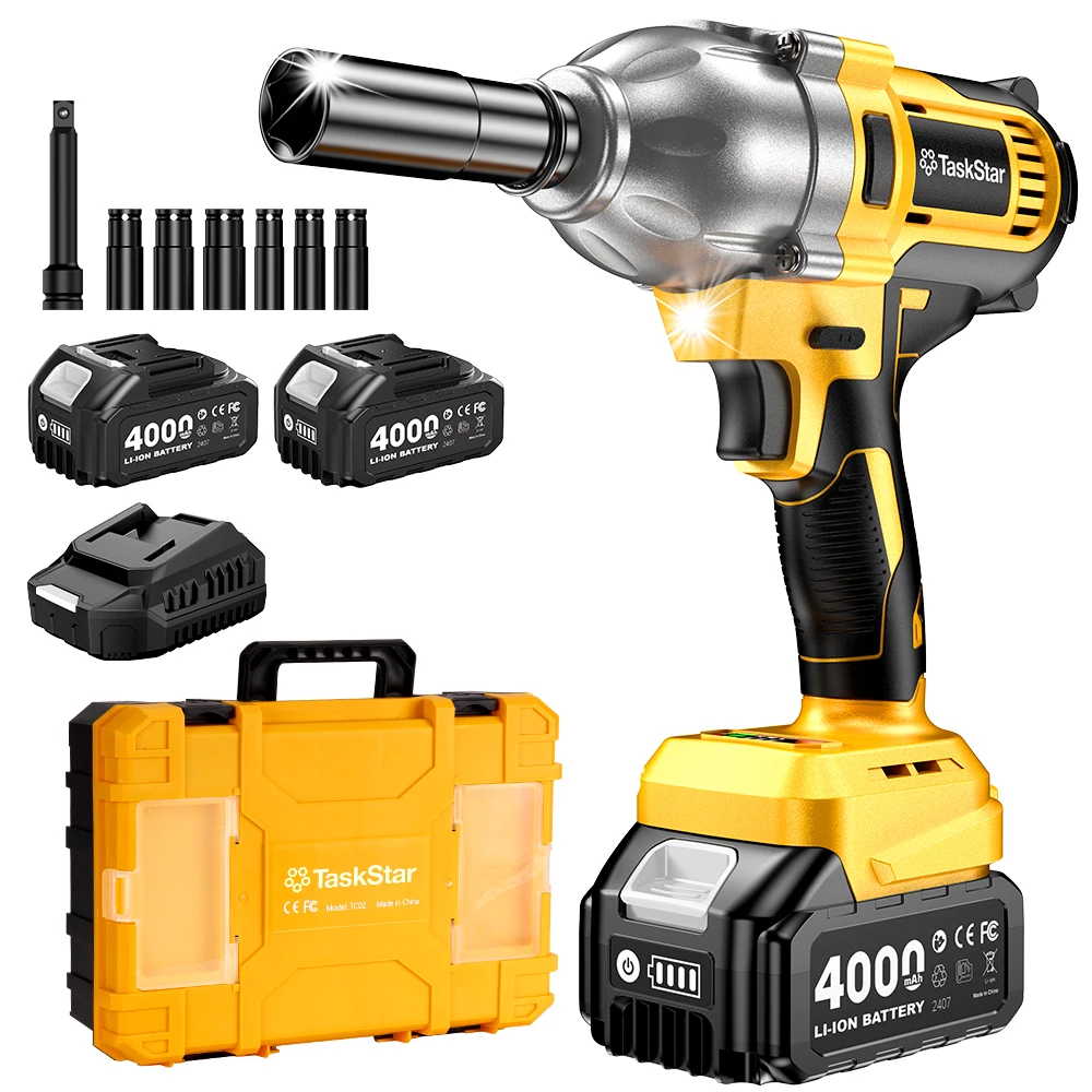 Taskstar 1200N.M High Torque Cordless Impact Wrench 1/2 inch Electric Brushless Impact Gun Screwdriver Power Tool Car Tire Disassembly Tool For Makita 18V Battery Pin