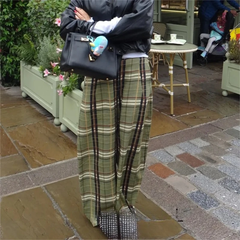 

Осенние модные новые льняные брюки в клетку прямого кроя для женщин