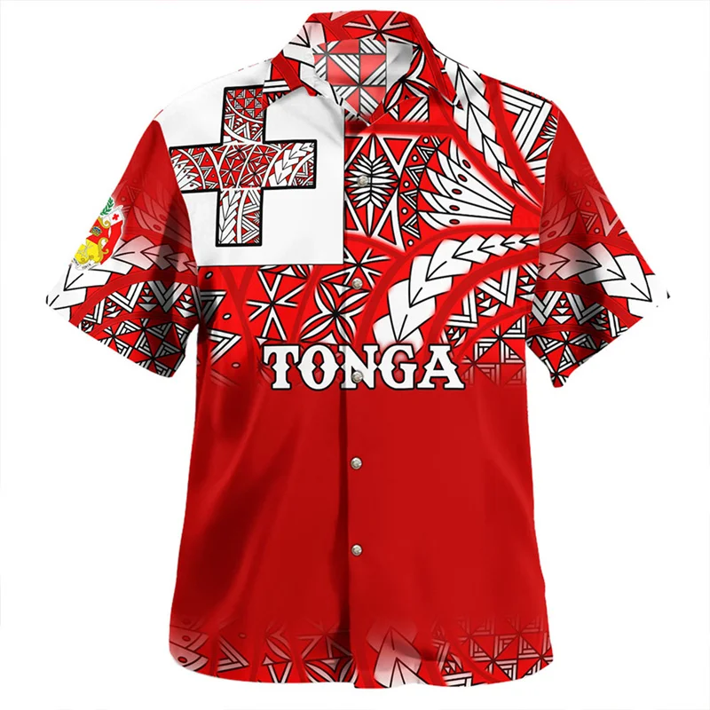 Summer Vintage New 3D Polynesian Tonga Flag Emblem Printing Shirts Tonga Coat Of Arm Rubgy Graphic Short Shirts Men Fashion Tops