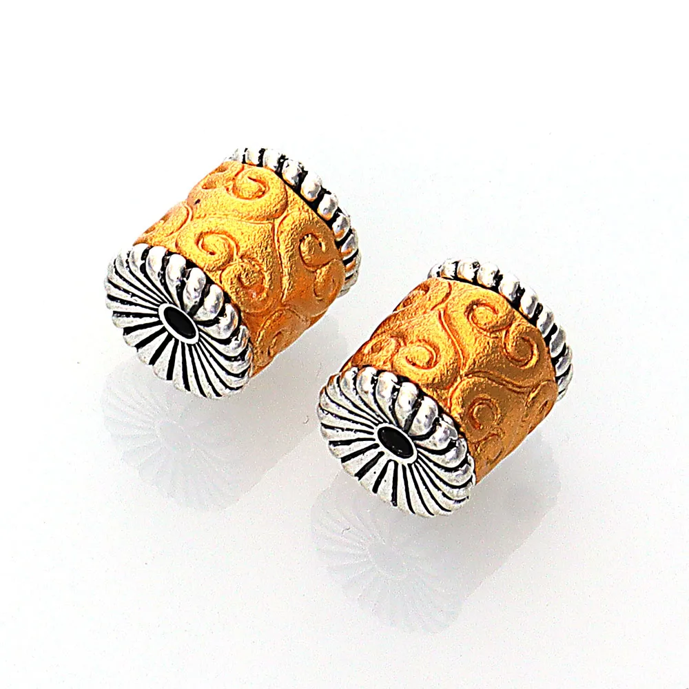 Noomi 5Pcs Double Color Matte Golden Zinc Alloy Cast Metal Striped Tube Spacer Beads For DIY Jewelry Making Accessories