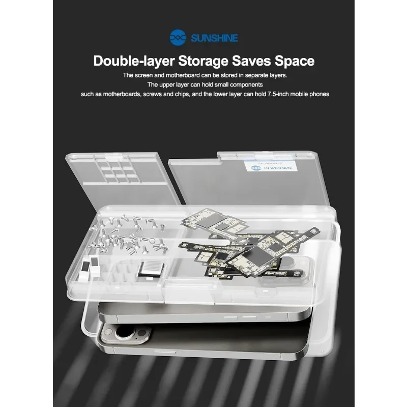 

SUNSHINE SS-001A PRO Multi-function Double Layer Storage Box Phone LCD Motherboard IC Chips Parts Organizer Repair Storage Box