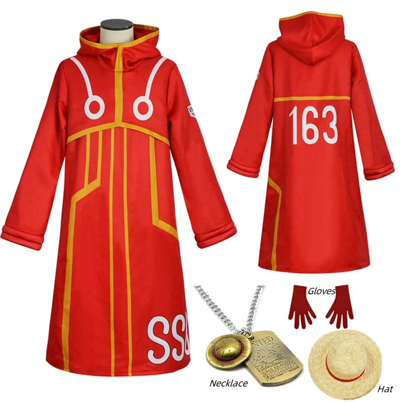 Egghead Island Costume Monkey D Luffy Robe Cosplay Costume 163 Luffy Jacket Coat Hat Outfit Halloween Suit