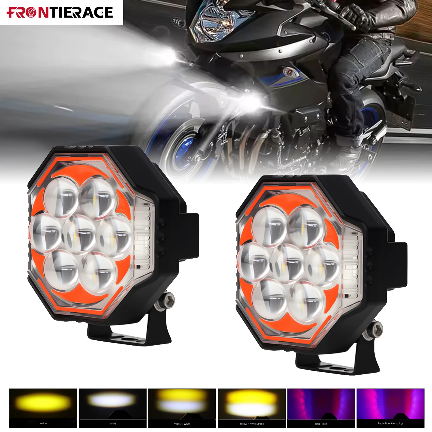 Motorcycle LED Auxiliary Headlight Min Size Flash angel eyes Fog Lamp High Beam Bicycle for Off-road 4X4 4WD ATV SUV UTV