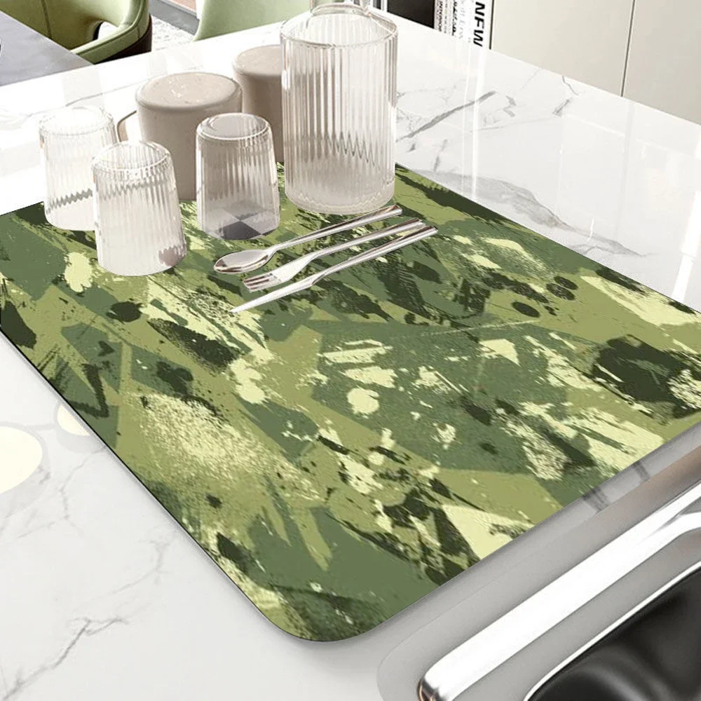 Marble Kitchen Dish Drainer Mat Antiskid Draining Mat Coffee Maker Drain Pad Quick Dry Tableware Mat Kitchen Absorbent Placemat