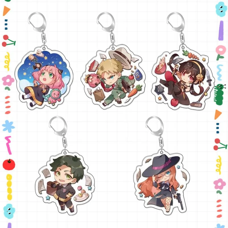 

Acrylic Key Buckle for Spy Family Anya Forger Lloyd Yor Forger Damian Desmond Q Version Anime Peripheral Pendant Creative Gift