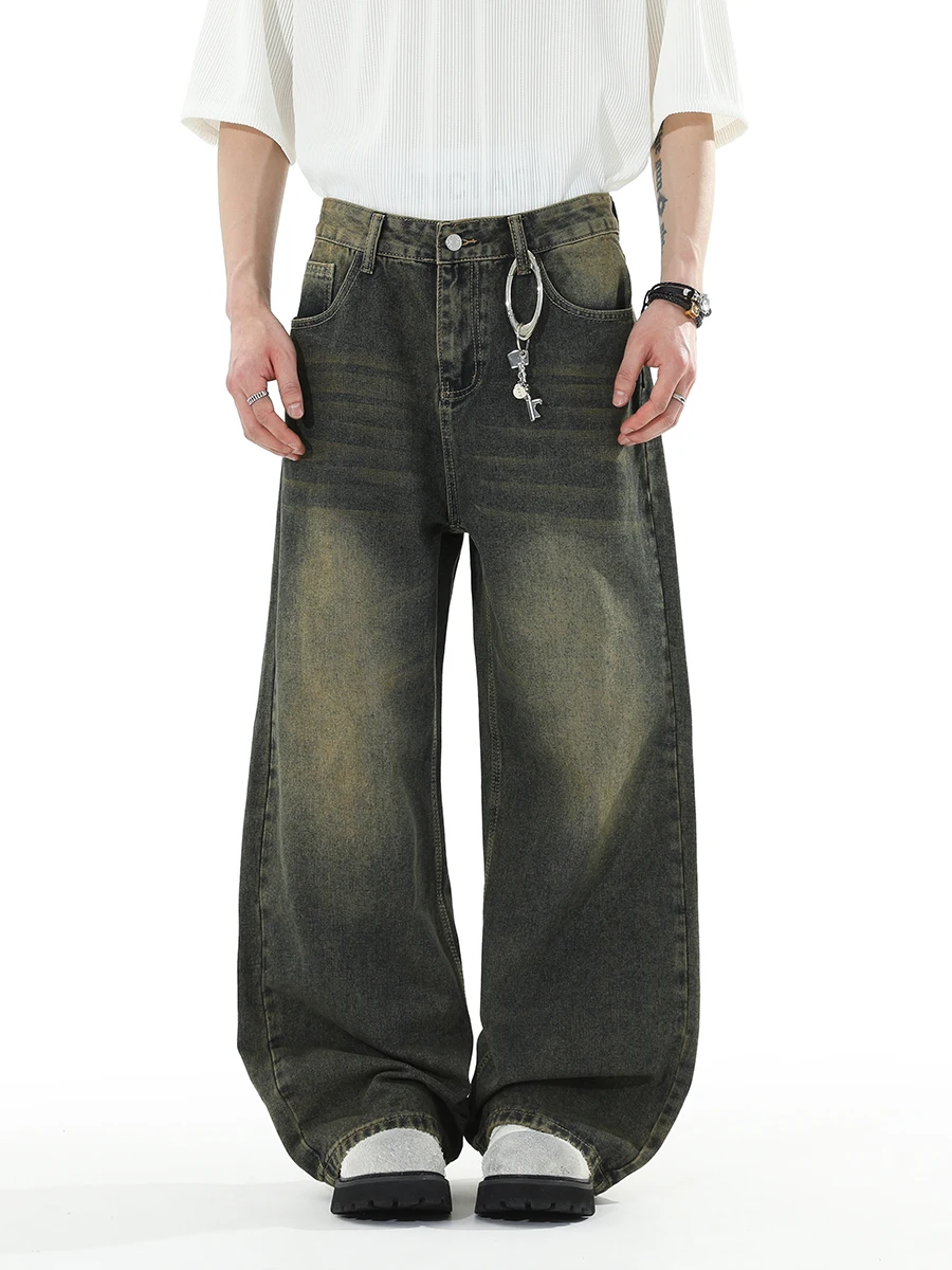 BLRY American Sle Cleanfit فضفاض واسع الساق الجينز الرجال الرجعية العصرية خمر جينز غير رسمي الشباب ular السراويل الطويلة