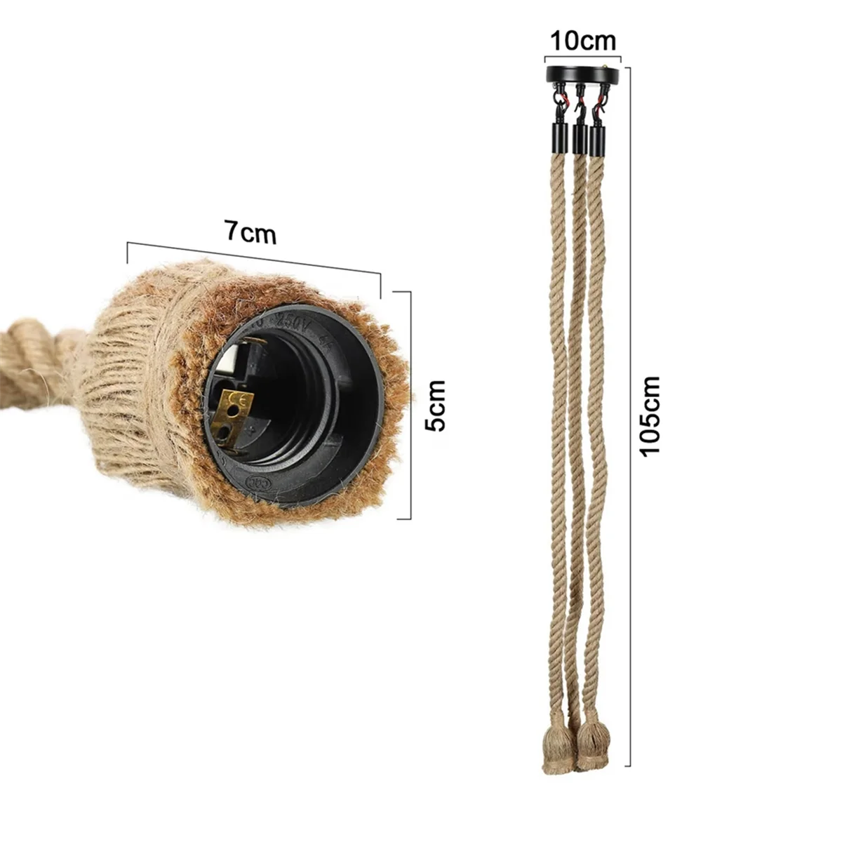 BFYLE 1 M 3 หัว LED โคมไฟระย้าอุตสาหกรรม Retro กัญชาเชือกโคมไฟเพดานตกแต่งบ้านจี้ไฟไม่มีแสง