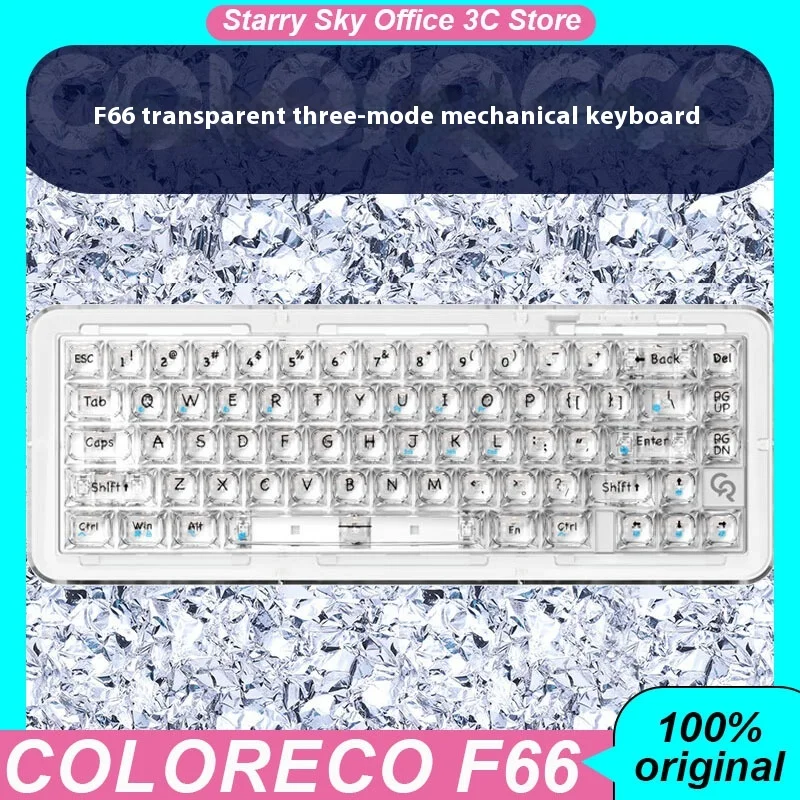 Coloreco F66 Transparent Mechanical Keyboard Wireless 3mode Acrylic Shell Hot Swappable Rgb Customized Game Keyboard Laptop Gift