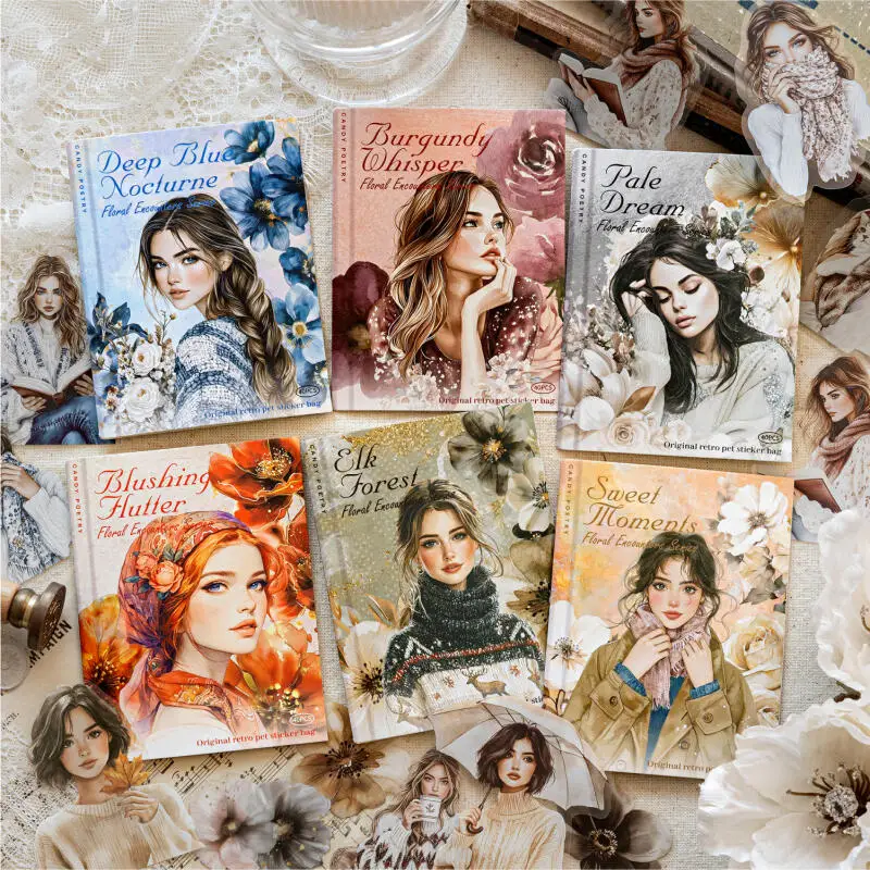بطاقة عاشق 40 قطعة [سلسلة لقاء الزهر] ملصقات شخصيات الزهور الرجعية PET حبر أبيض لمجلة القصاصات الزخرفية