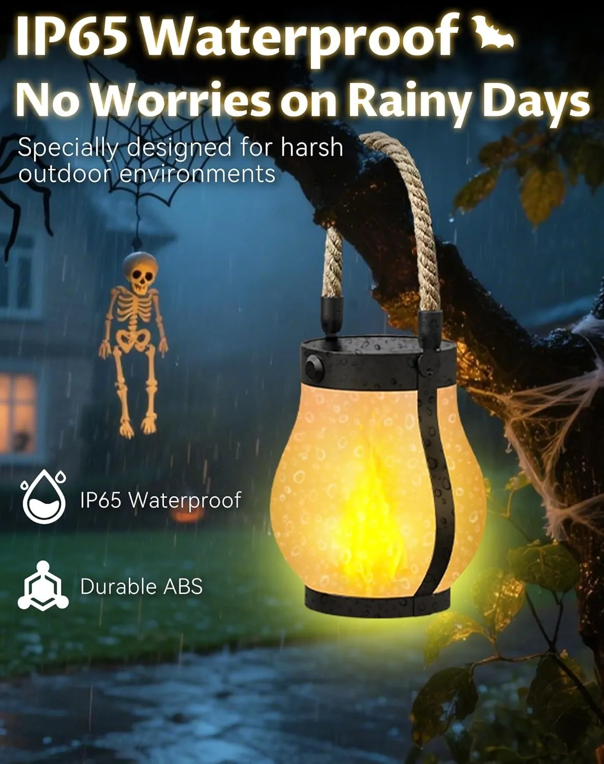 Solar Lantern Outdoor Light Waterproof, Dancing Flame Solar Christmas Lights, Hemp Rope Hanging Flame Lamp for Garden Yard Decor