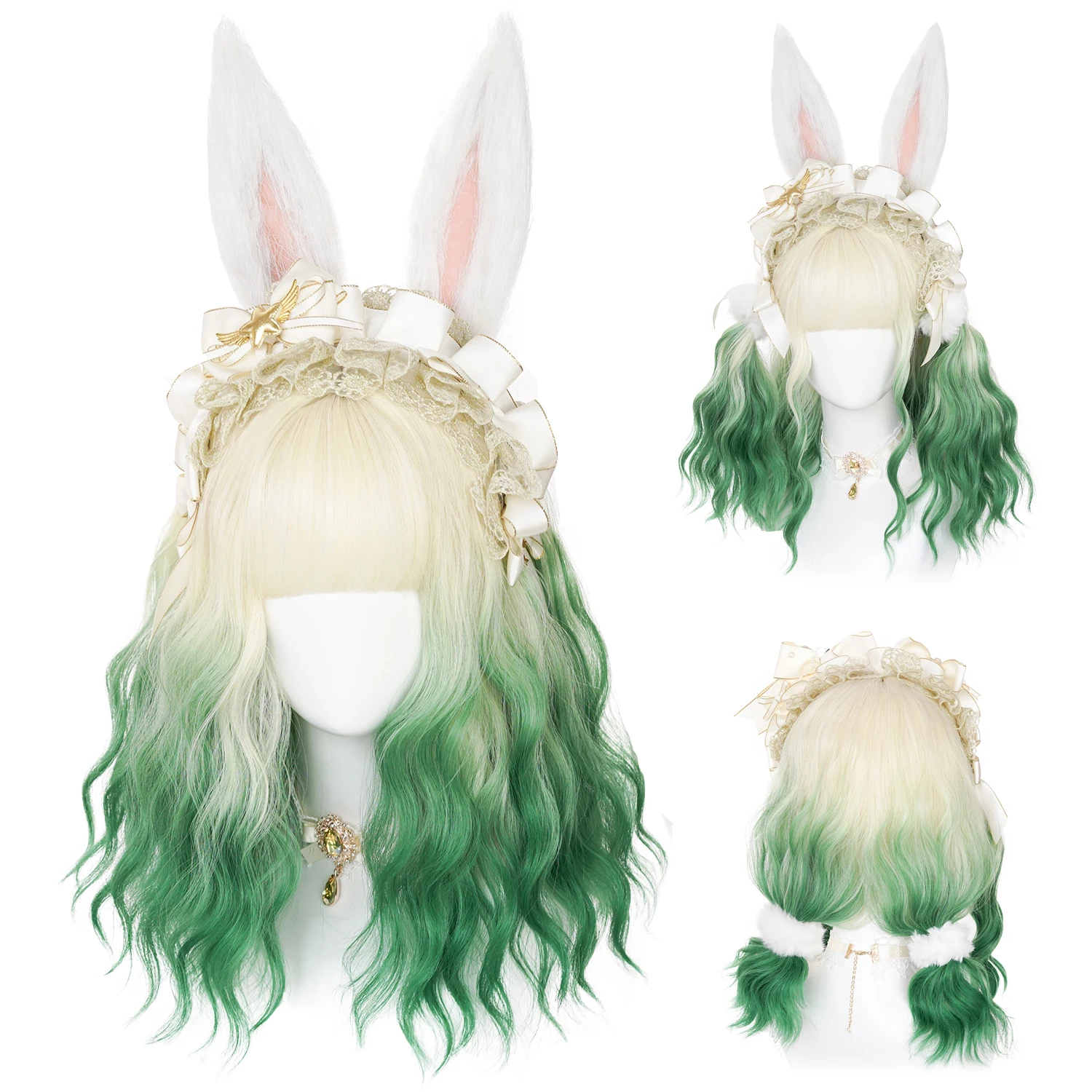 RANYU Synthetic Long Straight and Curly Lolita Anime Wig Colorful Cosplay Wigs for Women Halloween Hair