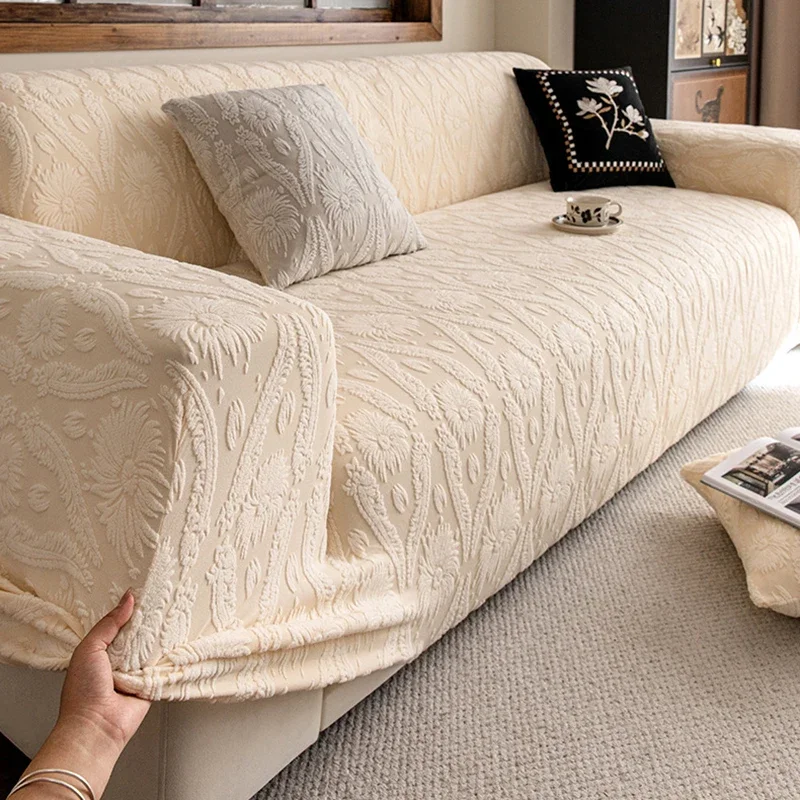 Thickened Polar Fleece Sofa Cover All-Inclusive Elastic Plush Corner Couch Covers Autumn and Winter Keep Warm Home Decoration