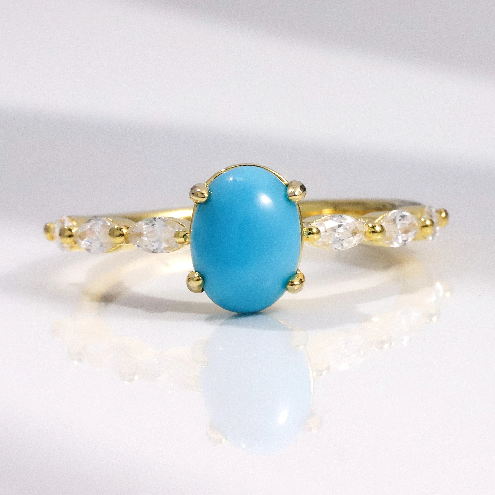 

GEM'S BALLET Lab Turquoise Rings 14K Gold Filled 925 Sterling Silver Luxury Prong Set Engagement Ring Fine Jewelry for Woman