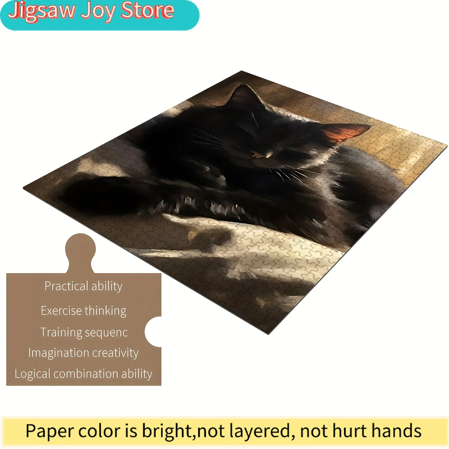 

A Puzzle Designed for And Families Featuring a Black Cat, Made from Wood with Precisely Fitting Pieces That Promote Wisdom An