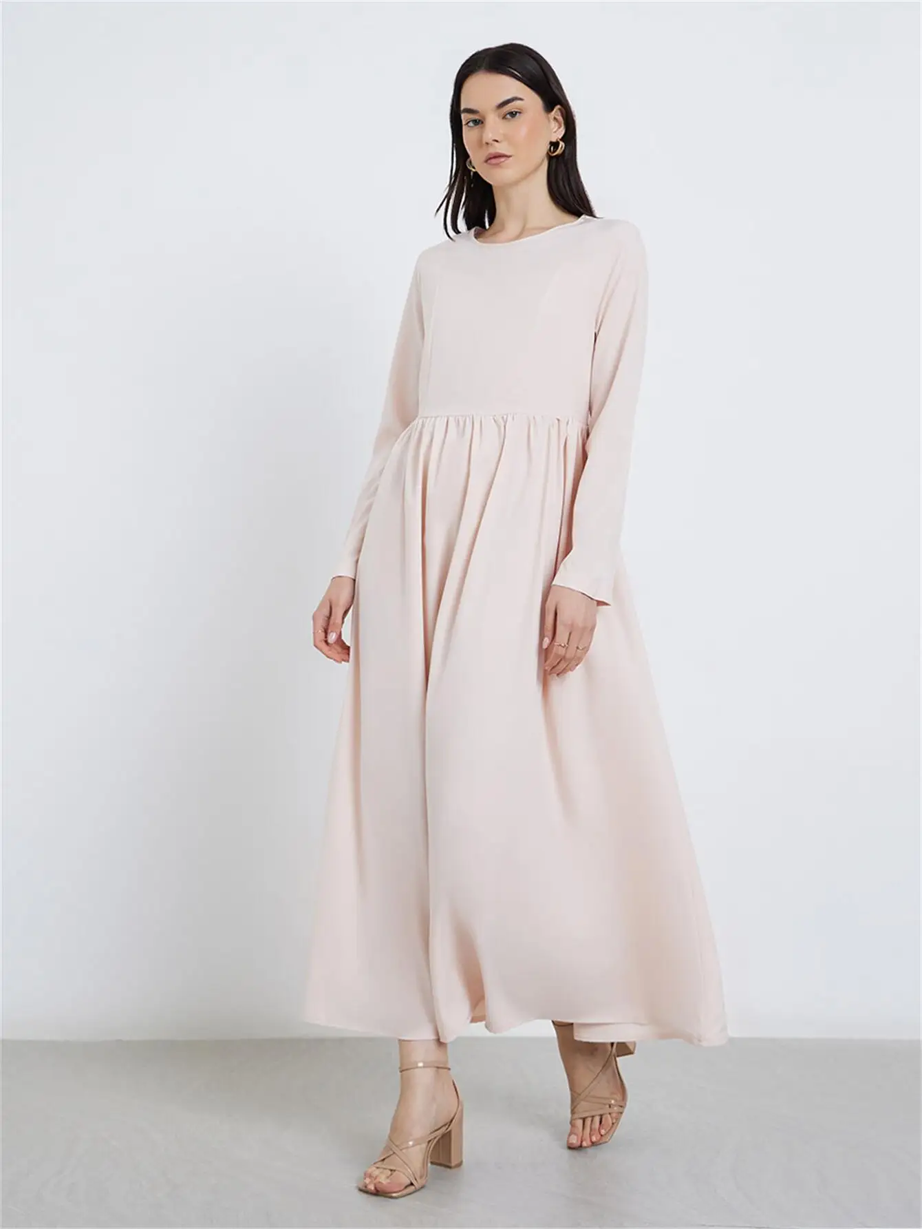 무슬림 긴 소매 긴 드레스 여성 캐주얼 맥시 드레스 우아한 이브닝 드레스 아바야 터키 카프탄 여성 의류