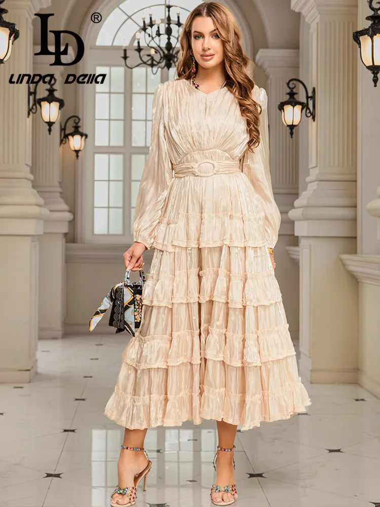 Ld linda da princesa vestido de festa primavera/verão feminino retro em torno do pescoço mangas bolha cor sólida em camadas bolo vestido