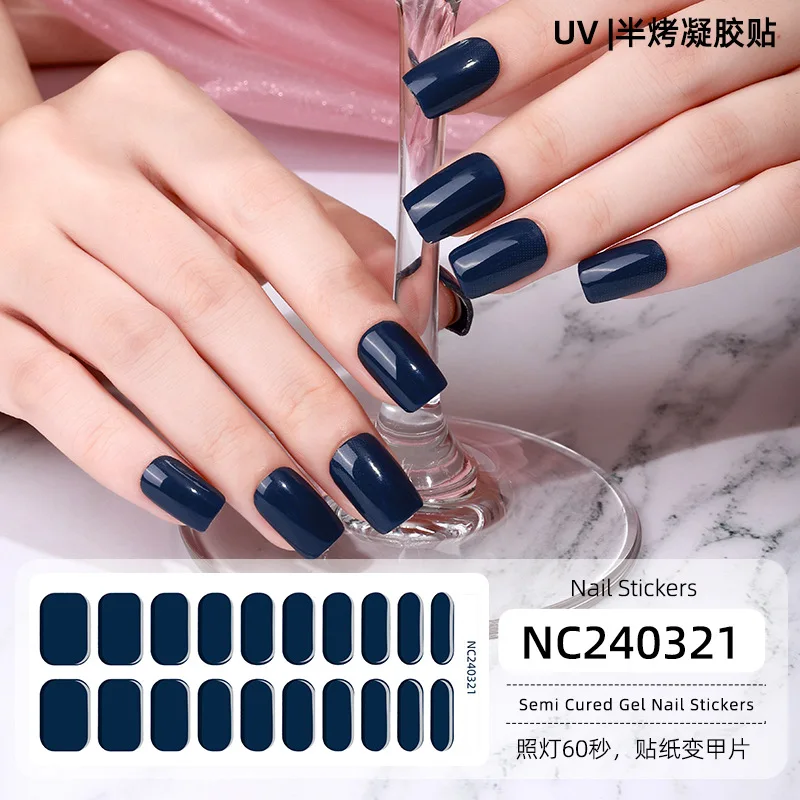 Semi-Cured Gel Nail Wraps Simple Transparent Color Adhesive Waterproof Long Lasting Gel Nail Stickers Harden In UV Lamp Need