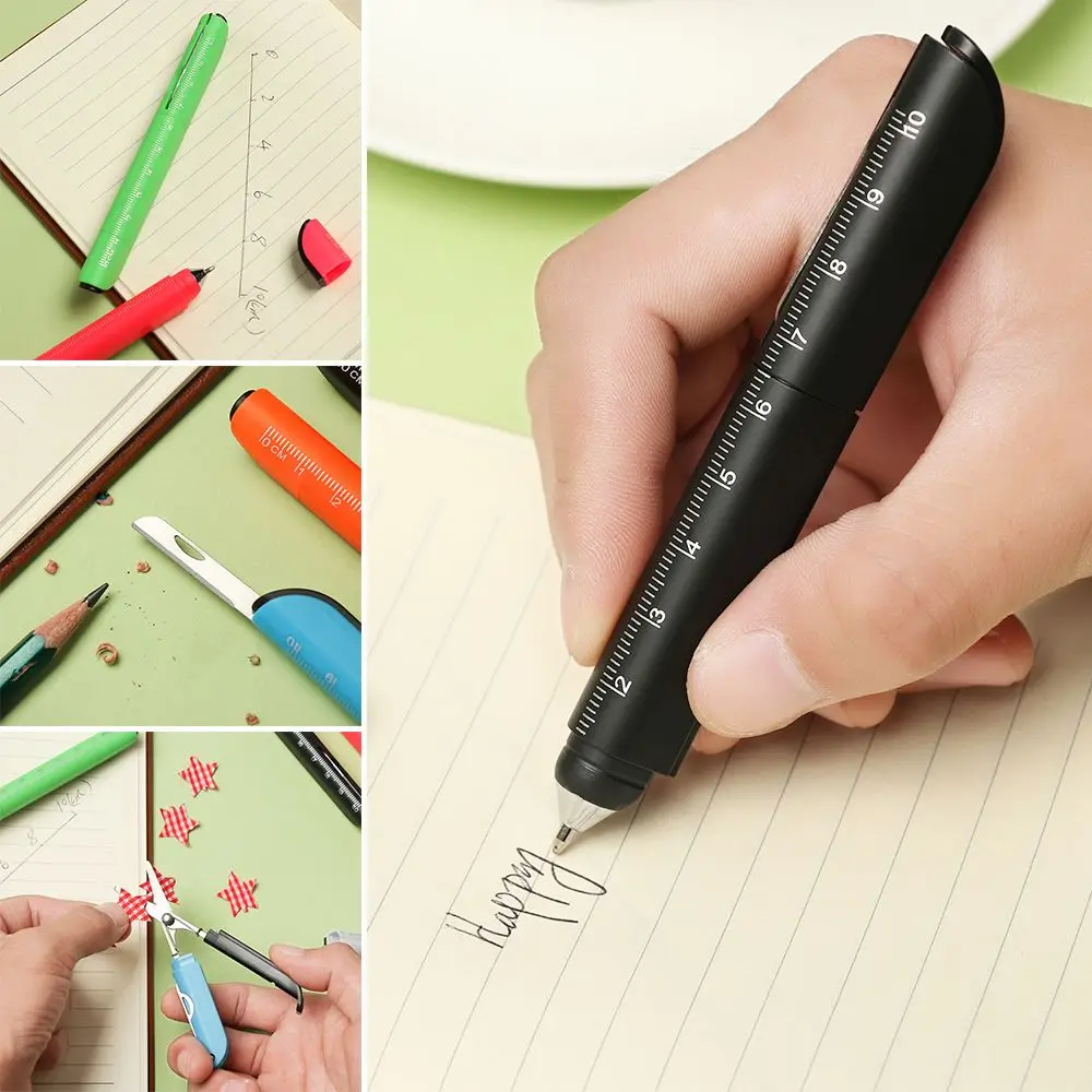 Portable Plastic School Office Supplies Multifunction Ballpoint Pen Ruler Signature Ballpen