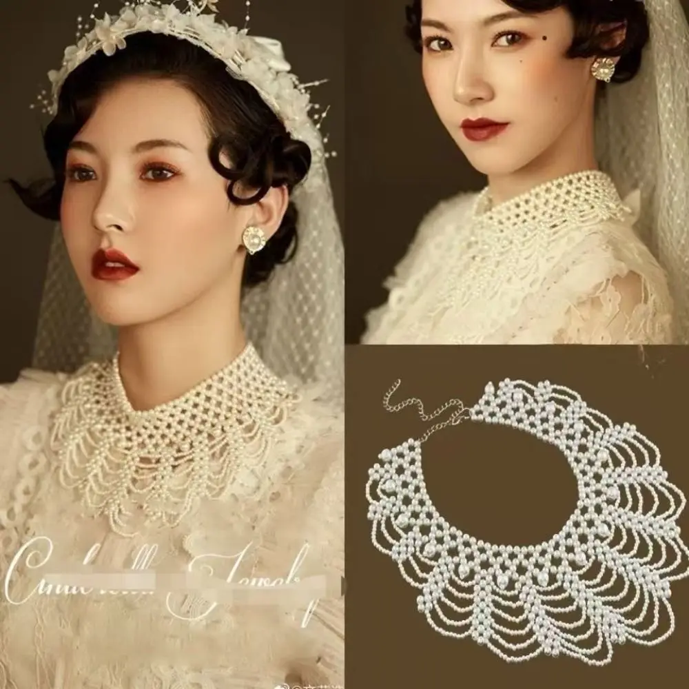 

Elegant Bohemian Style Weave Pearl Necklace Multi-layered Choker Pearl Collar Jewelry Beads Women's Clavicle Chain Party