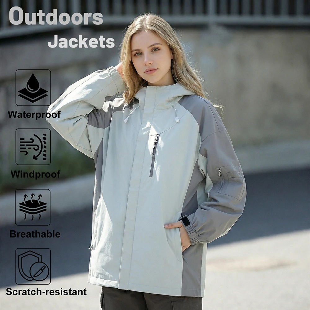 New Outdoor Waterproof Hooded Jacket for Women 2026 Spring Autumn Lightweight Zip Up Windbreaker Windproof Hiking Camping Coat
