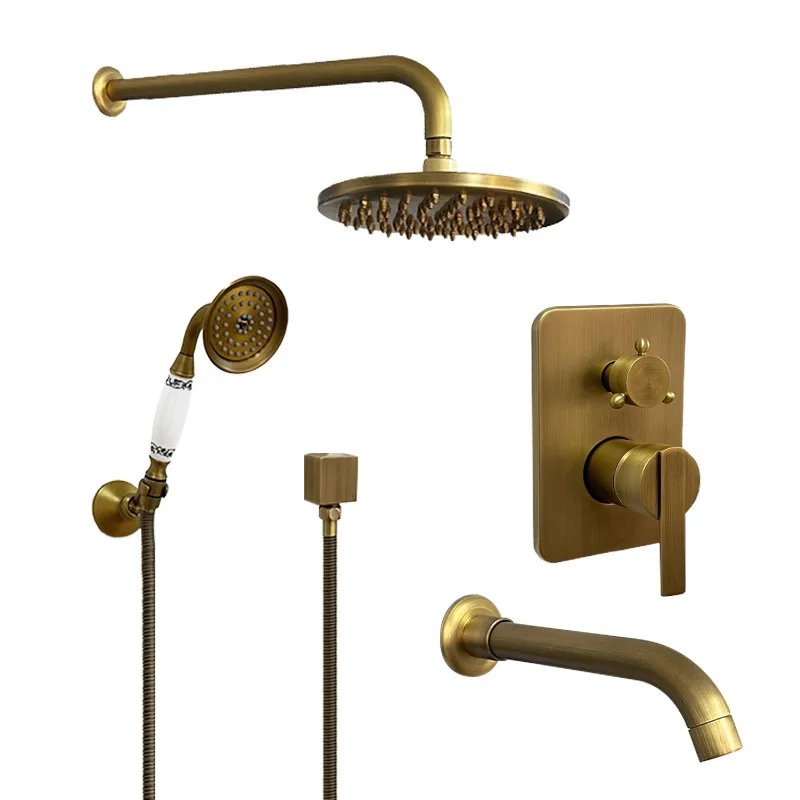 Retro concealed, embedded shower set, hotel wall brass, pre-embedded hot and cold mixing valve, shower