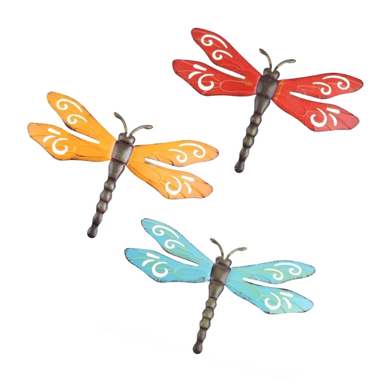 Metal Craft Dragonfly Outdoor Courtyard Drawing Decor Living Room Kids Room Decor Children Gifts Blue Red Yellow