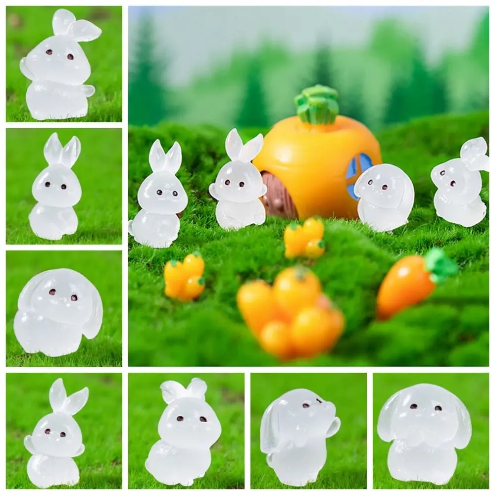 Cute Luminous Rabbits Miniature Statue Glowing Resin Crafts Micro Landscape Ornament Animal Funny Mini Rabbits Ornament