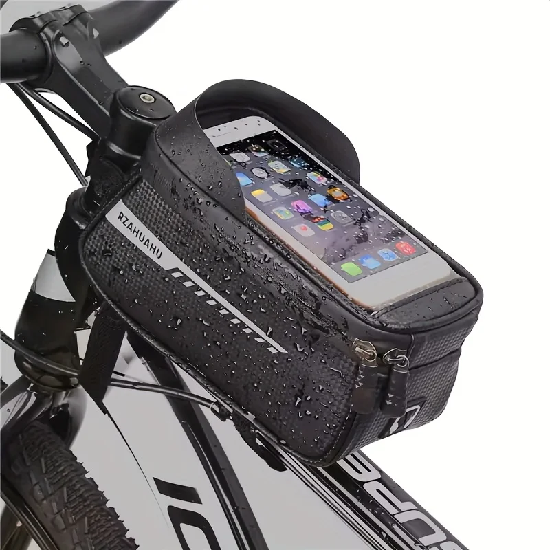 Fashionable Black Bicycle Phone Holder Bag - Made of Durable EVA Material, Featuring an Adjustable Shoulder Strap And Rain Cover