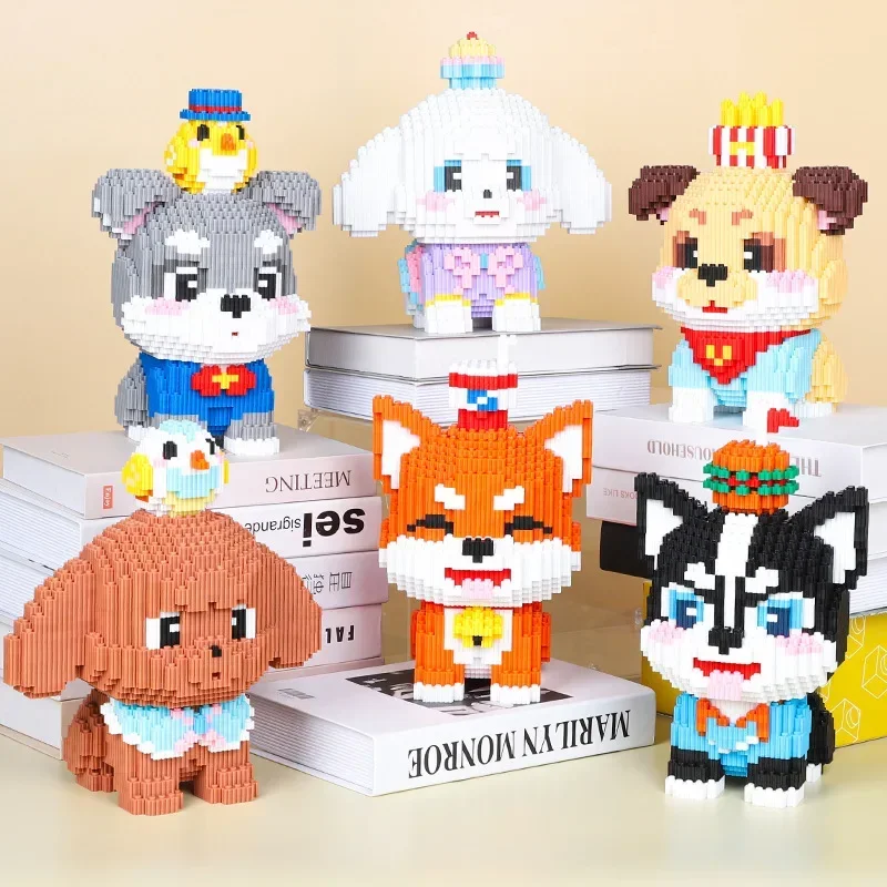 

Kawaii Pet Micro Building Blocks Toys Pug Teddy Schnauzer Husky Corgi Model Animal Mini Brick Figure Toys For Christmas Gift