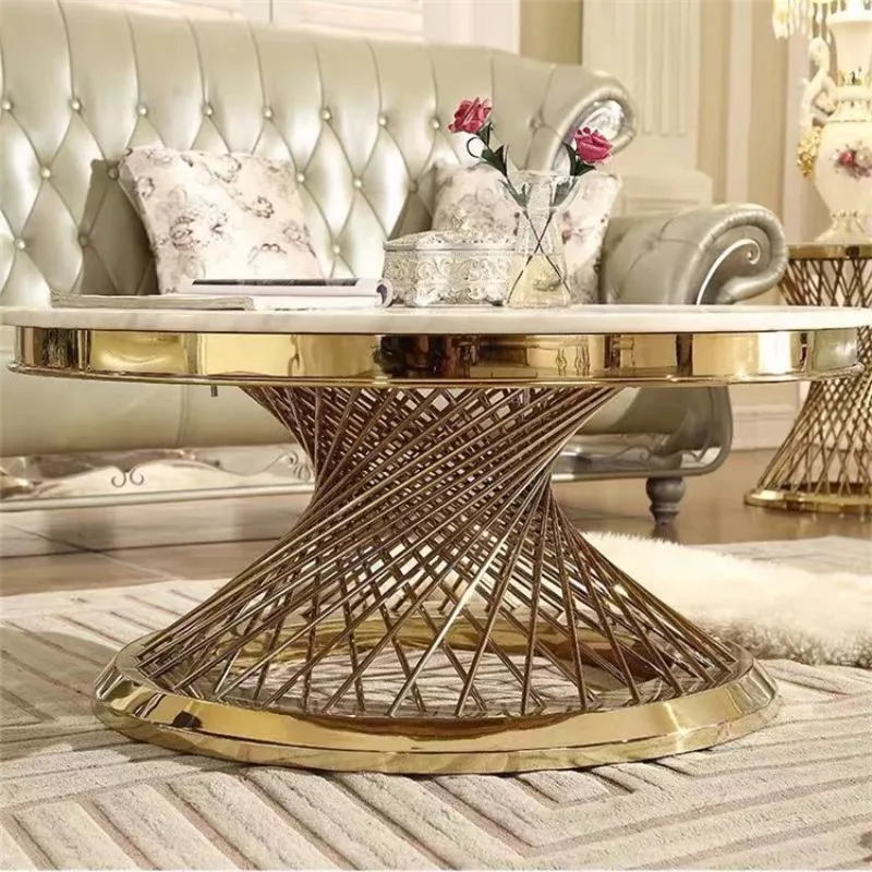 

Titanium stainless steel small waist marble Nordic large and small apartment round coffee table
