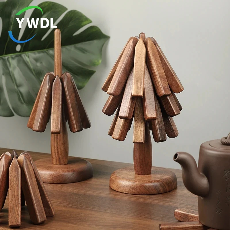 

YWDL Wood Tree Shape Placemats Bar Made of Black Walnut Trivet Non-slip Coaster Set For Hot Dishes Hot Pots and Pans Kitchen