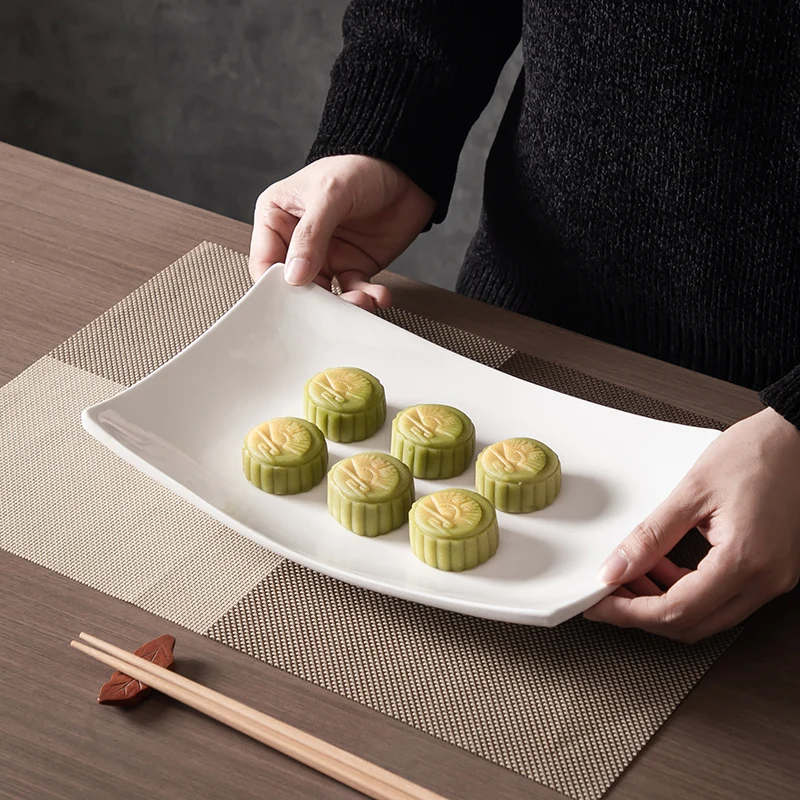 

Household Ceramic Plate 10~12 Inch New Solid Rectangle Simple Dessert Dishes High Aesthetic Underglazed Colour Dining Tableware