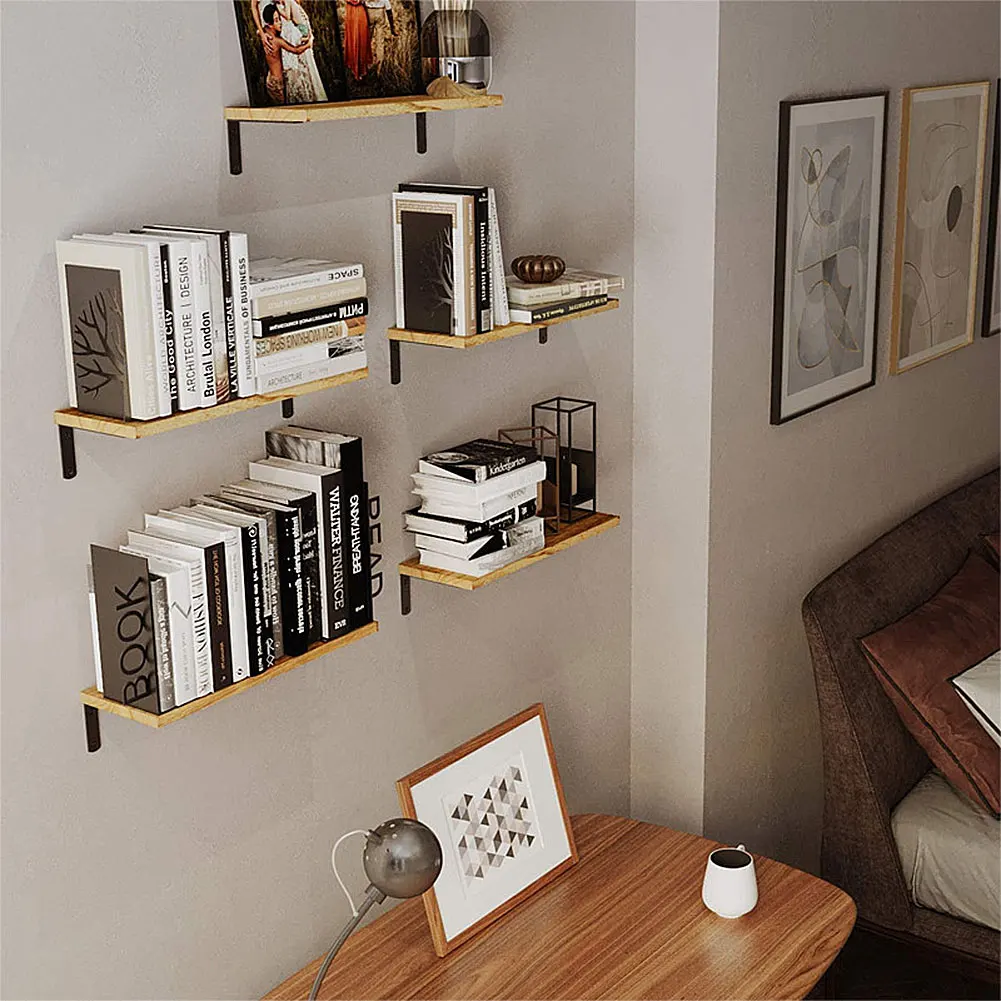 4PCS Wall Mounted Wood Shelves Rustic Floating Book Shelf Decorative Multipurpose for Home Storage