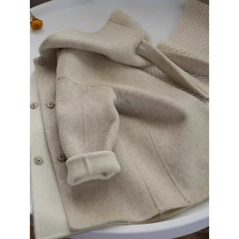 Baby Hooded Rabbit Wool Coat Keep Warm Windbreaker Coat Long Sleeve Woolen Outerwear