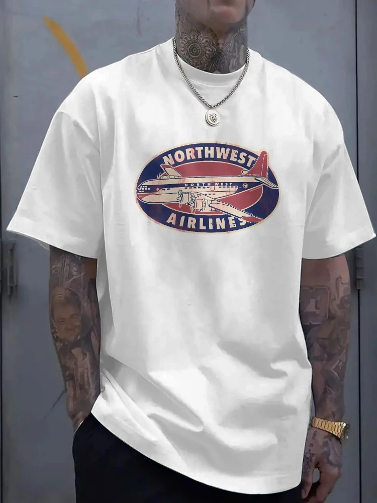 Vintage Northwest Airlines Graphic with Red Accent Aircraft design-100% cotton O-neck short sleeve casual printed men's T-shirt.