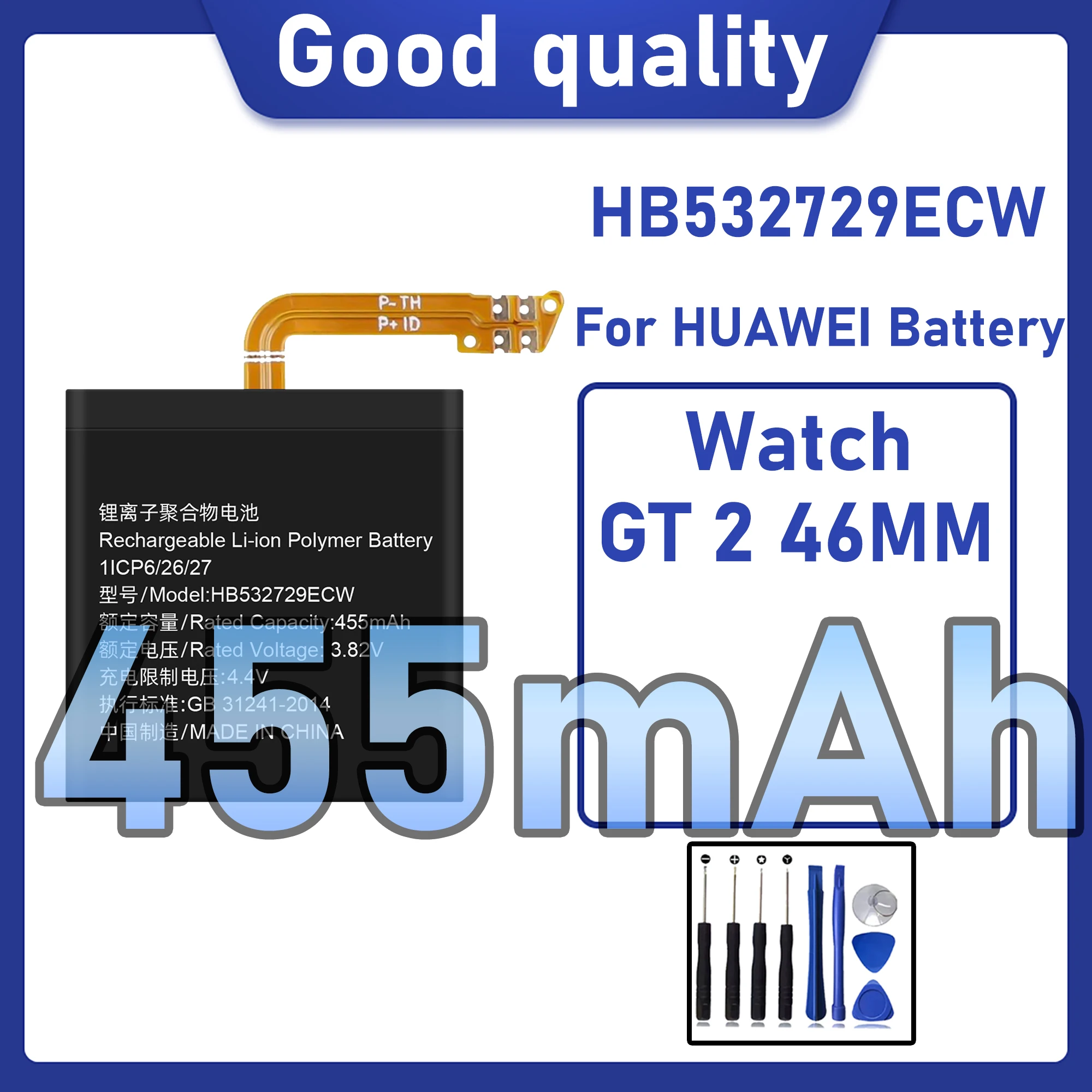 HB532729ECW Battery 455mAh For Huawei Watch GT2 GT 2 46MM LTN-B19 For Honor Magic Watch 2 46mm MNS-B19 SmartWatch