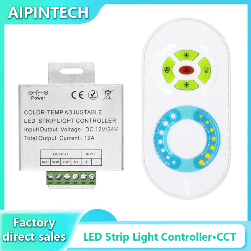 Half Touch Remote Dimmer 5 Keys CCT Light Aluminum Shell Adjust Wheel Dc12-24V 6A/Ch Rf433 Ce Fcc Rohs Led Strip Light Dimmer