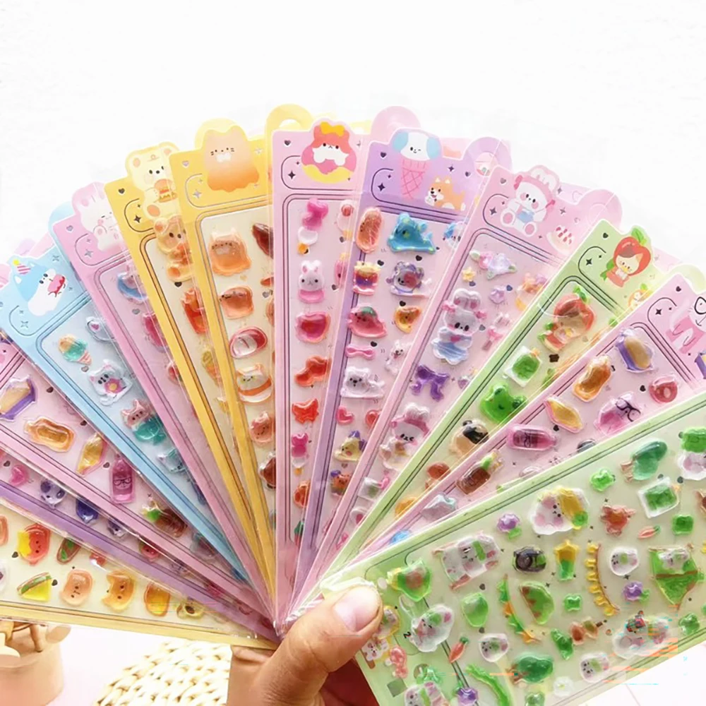 3/5/10 Stück 3D-geprägte Diamant-Aufkleber mit Cartoon-Motiv, PVC-Bastelaufkleber für Scrapbooking und Schreibwaren-Dekoration für DIY-Profi