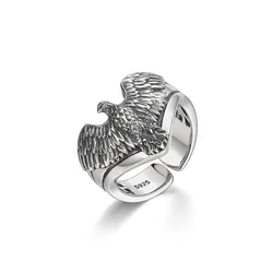 Anillo de Plata de Ley 925 Buyee, anillo abierto de águila para dedo para mujer y hombre, joyería fina Punk única a la moda, círculo con caja