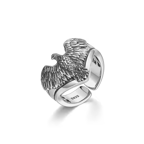 Buyee 925 Sterling Silver Male Ring Finger Eagle Open Ring for Women Men Fashion Unique Animal Punk Fine Jewelry Circle Gift