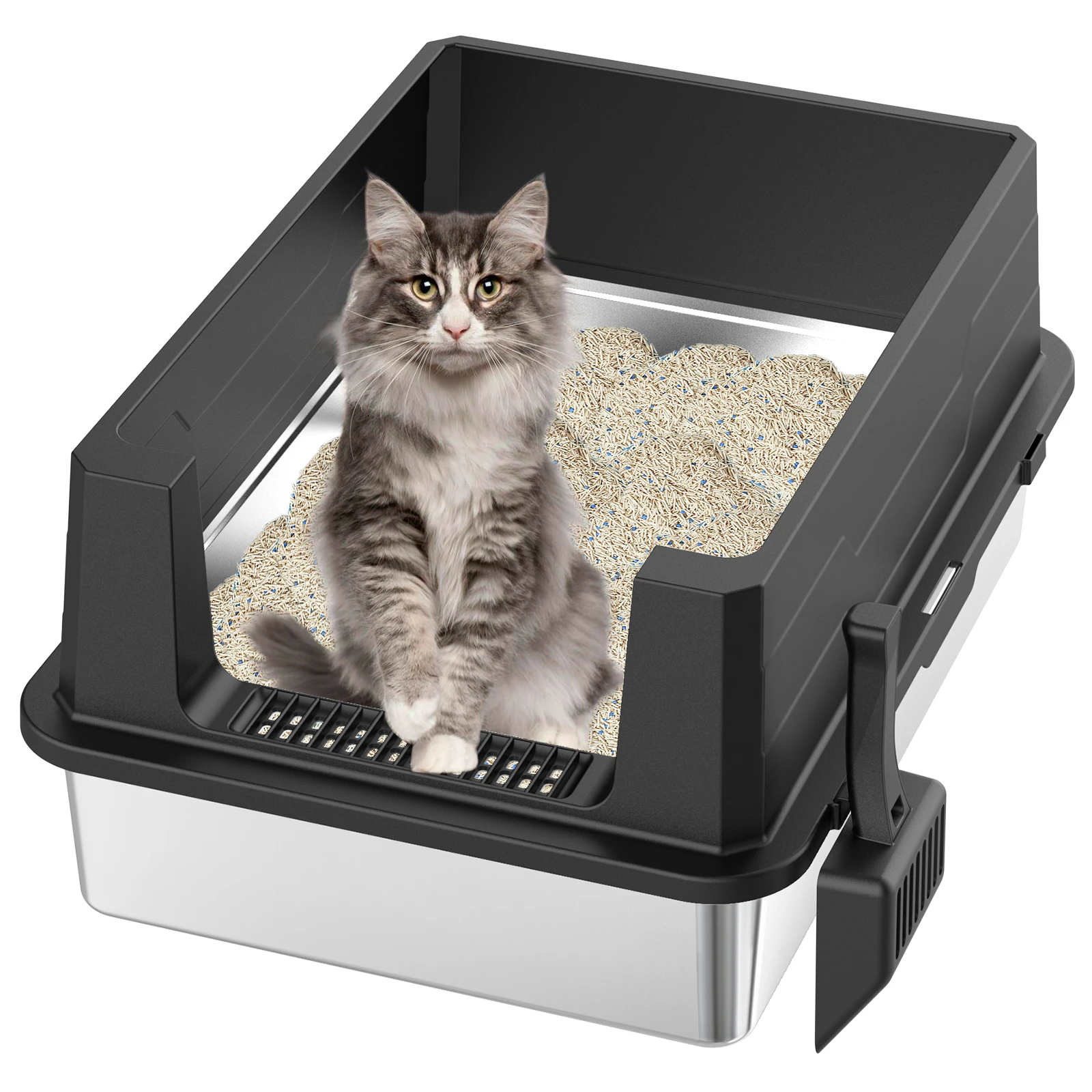 

Откидная крышка XXL, большой закрытый держатель для кошачьего туалета, металлический лоток для кошачьего туалета с высоким краем и крышкой, легко чистится, впитывает запахи