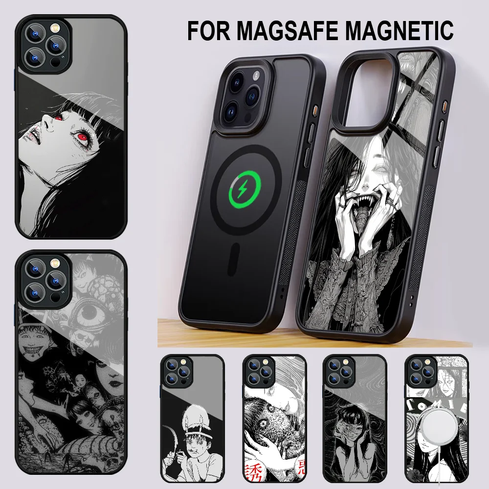 Junji Ito Paintings Phone Case For IPhone 16 15 14 13 Pro Max 11 12 Mini Alex Mirror For Magsafe Wireless Charging Cover