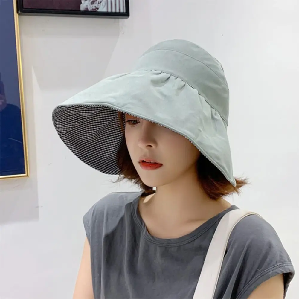 Foldable Sunscreen Hat New Double Sided Cotton Sun Hat Big Brim UV Protection Empty Top Cap