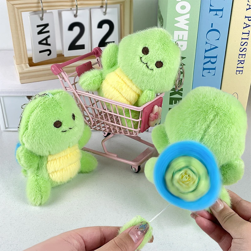 Creative Lucky Turtle Plush Keychain Cartoon Stuffed Animal Doll Keyring Rotatable Turtle Shell Plush Toy School Bag Pendant