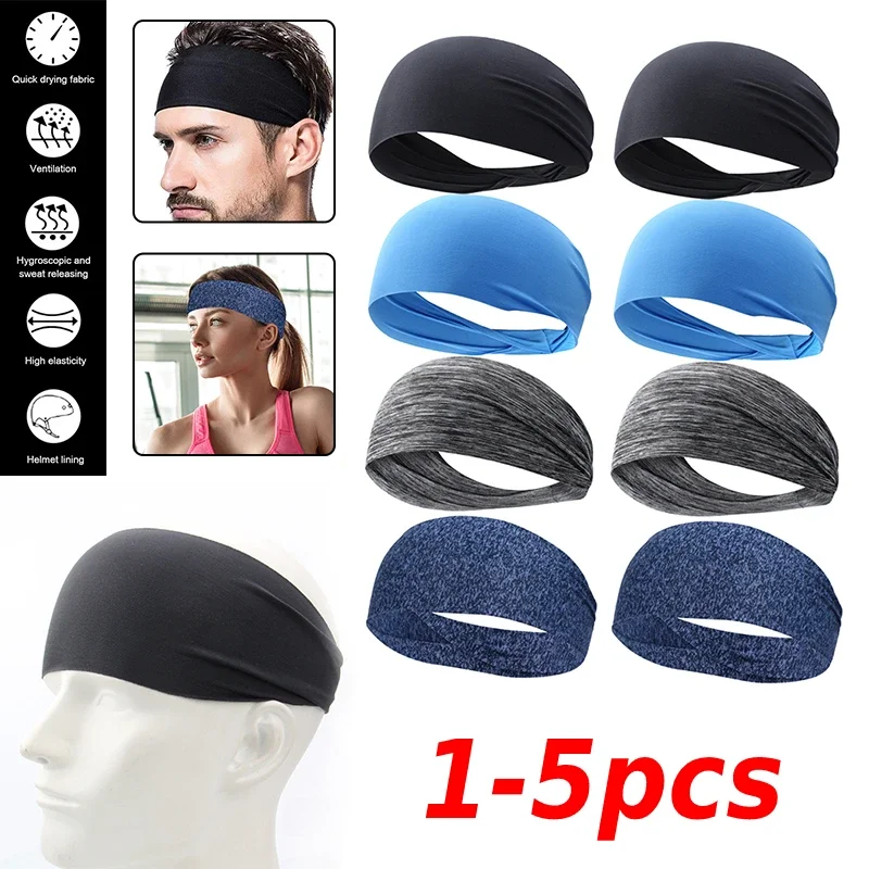 1-5pcs Sports Yoga Sweatband Unisex Elastic Gym Cycling Basketball Sweat Headband Women Men Fitness Breathable Safety Hair Band