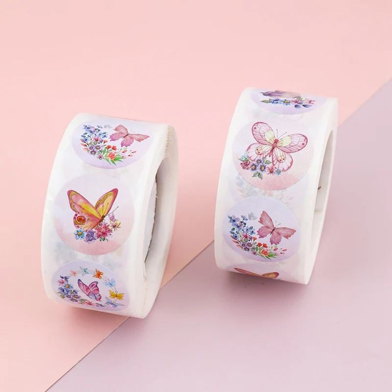 500pcs/roll Butterfly Stickers Labels Stamps Round Butterfly Multicolor Envelopes Cute Closure Wedding Party Decoration Sticker