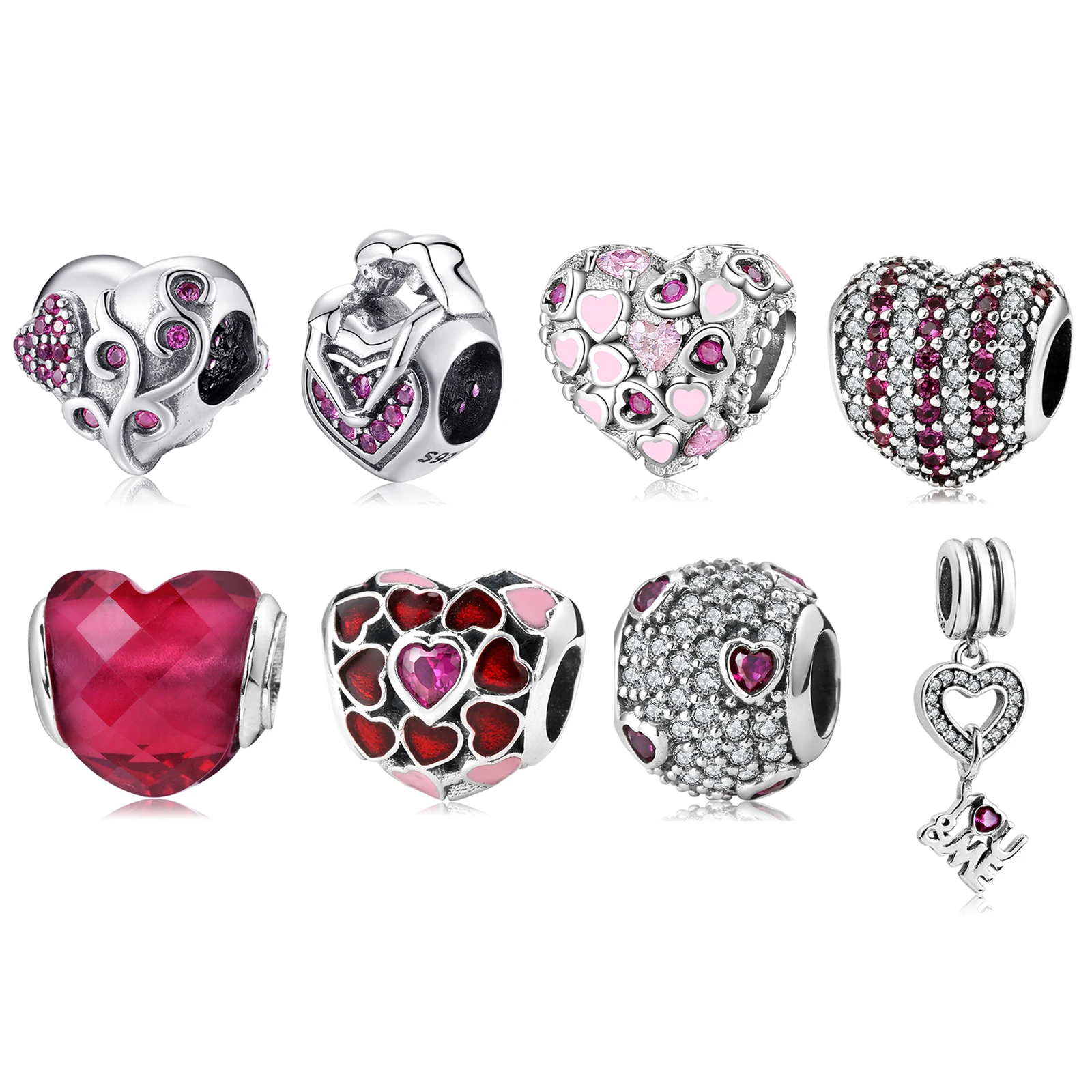 Charming Pink CZ Heart Authentic 925 Sterling Silver Bead DIY Jewelry Making Fit Original LYNACCS Charms Bracelet Women