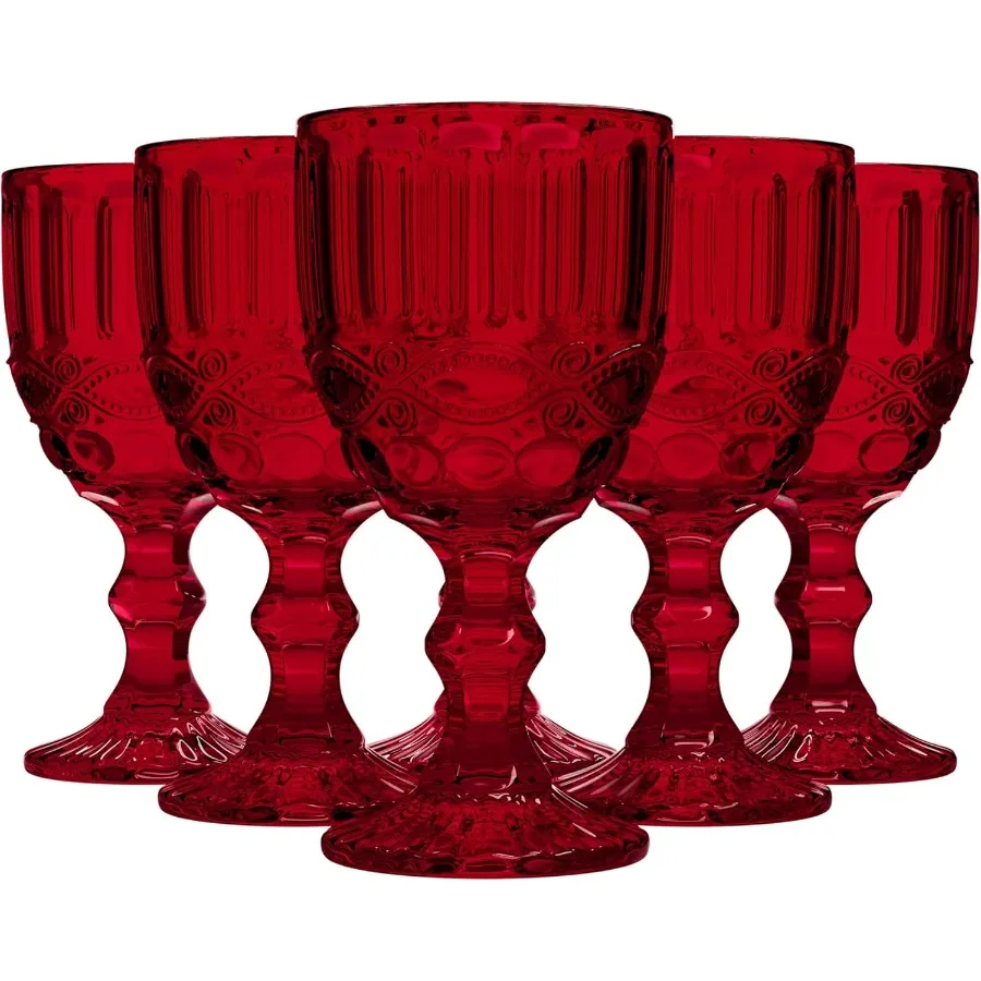 

Винтажные бокалы для вина, набор цветных стеклянных бокалов размером 6–8,4 унции для красного/белого вина, коктейля, чая со льдом — посуда для напитков без BPA для лета