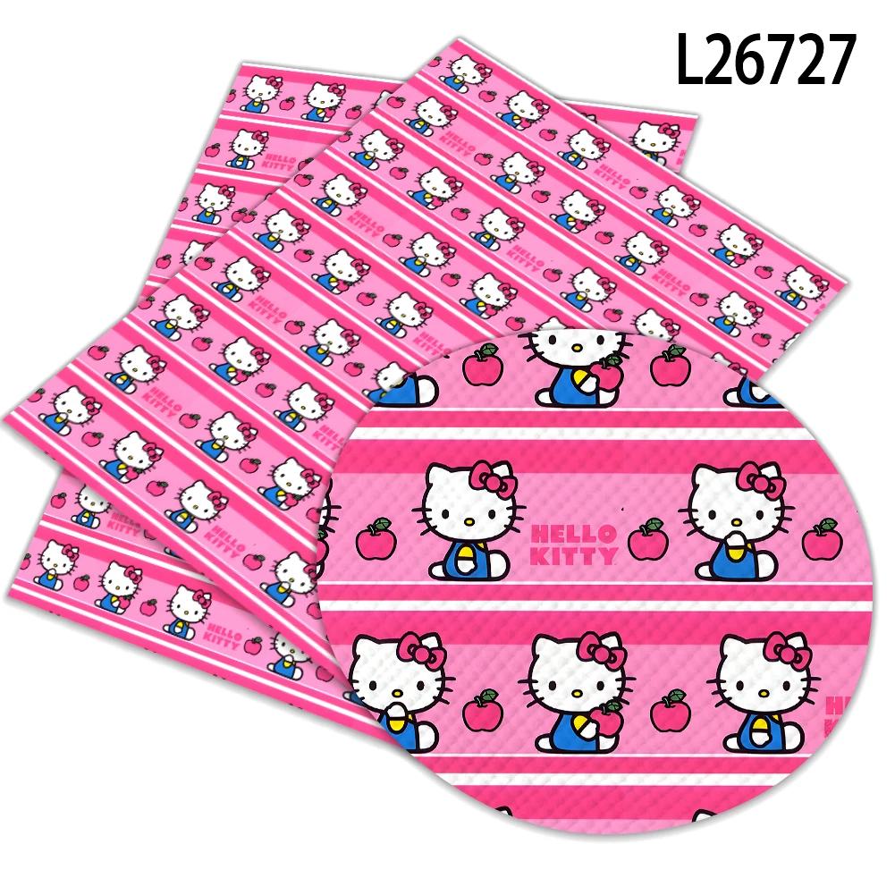 Cartoon Sanrio Hello Kitty różowy krzyż wzór nadrukowany syntetyczna skóra prześcieradło do kolczyków torby Crocs DIY dekoracja 30*22cm